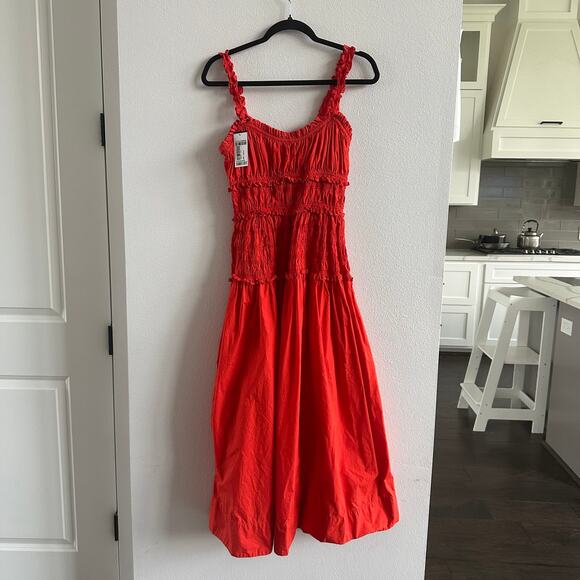 DOEN Marianne shirred cotton-poplin midi dress NEW Size Medium - Picture 2 of 7